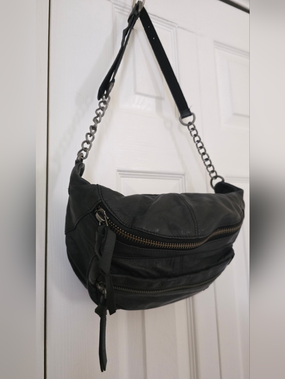 Free People Black Leather Crossbody Fanny Pack - Picture 5 of 12